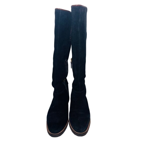 Franco Sarto Black Leather Suede Tall Riding Boots 10 Quiet Luxury Boho Cottage - Picture 3 of 15